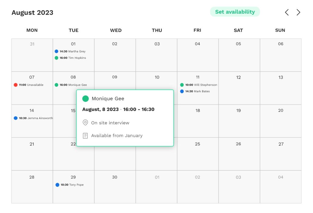 Jpoule for Recruiters - Calendar feature