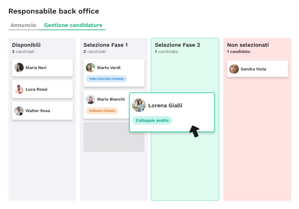 Joule for Recruiters - Screen interfaccia gestione candidature