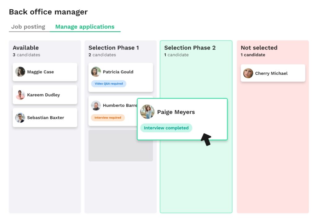 Joule for Recruiters - UI screen for applications managing